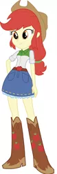 Size: 549x1655 | Tagged: safe, artist:thehumanboywonder, derpibooru import, applejack, equestria girls, belt, boots, clothes, cowboy boots, cowboy hat, hat, high heel boots, image, jpeg, palette swap, recolor, shirt, shoes, simple background, skirt, solo, transparent background