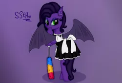 Size: 3184x2160 | Tagged: safe, artist:supershadow_th, derpibooru import, oc, oc:lazetentacles, bat pony, pony, clothes, female, green eyes, image, maid, mare, png, purple, tentacles