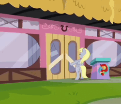 Size: 836x720 | Tagged: safe, derpibooru import, edit, edited screencap, screencap, derpy hooves, pegasus, pony, a trivial pursuit, season 9, spoiler:s09, animated, bipedal, bubble butt, butt, cropped, female, image, mare, no sound, plot, pulling, solo, webm, zoom out