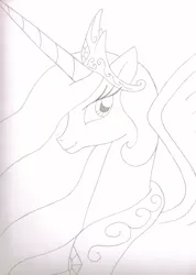 Size: 2069x2899 | Tagged: safe, artist:projectsnt, derpibooru import, princess celestia, alicorn, pony, 2012, female, high res, image, jpeg, mare, monochrome, simple background, solo, traditional art, white background
