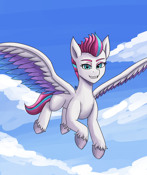 Size: 1600x1900 | Tagged: safe, artist:zachc, derpibooru import, zipp storm, pegasus, pony, female, flying, g5, image, looking at you, mare, png, sky, solo, spread wings, wings