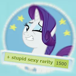Size: 360x360 | Tagged: safe, derpibooru import, edit, edited screencap, screencap, rarity, pony, unicorn, derpibooru, season 9, she's all yak, spoiler:s09, 1500, caption, derpimilestone, faic, female, fit right in, image, image macro, mare, meta, one eye closed, png, seal of approval, solo, stupid sexy rarity, tags, text, wink