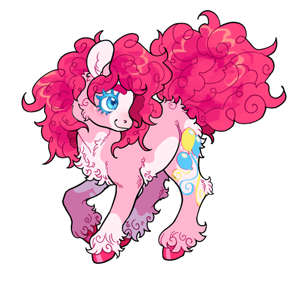 Size: 600x559 | Tagged: safe, artist:xenon, edit, part of a set, pinkie pie, earth pony, pony, alternate design, bald face, blue eyes, chest fluff, coat markings, colored ears, colored hooves, curly hair, female, fluffy, hoof fluff, image, mottled coat, png, simple background, smiling, solo, transparent background, twitterina design, unshorn fetlocks