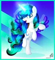 Size: 784x857 | Tagged: safe, artist:prettyshinegp, derpibooru import, oc, unofficial characters only, pony, abstract background, base used, eyelashes, female, glow, glowing horn, horn, image, mare, png, rearing, signature, solo