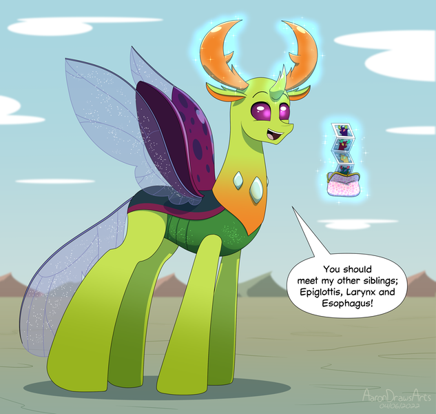 Size: 3800x3600 | Tagged: safe, artist:aarondrawsarts, derpibooru import, thorax, changeling, commission, commissioner:reversalmushroom, dialogue, image, magic, male, png