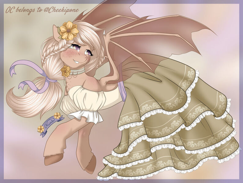 Size: 1024x774 | Tagged: safe, artist:nuumia, derpibooru import, oc, bat pony, pony, clothes, dress, female, image, jpeg, mare, solo