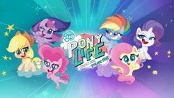 Size: 3840x2160 | Tagged: safe, derpibooru import, official, applejack, fluttershy, pinkie pie, rainbow dash, rarity, twilight sparkle, twilight sparkle (alicorn), alicorn, pegasus, pony, unicorn, my little pony: pony life, absurd resolution, image, itunes, mane six, my little pony logo, png
