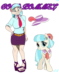 Size: 2248x2840 | Tagged: safe, artist:holdenwolfart, derpibooru import, coco pommel, earth pony, human, pony, humanized, image, png, self paradox, self ponidox, simple background, smiling, solo, transparent background