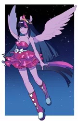 Size: 1327x2048 | Tagged: safe, artist:ikirunosindo, derpibooru import, twilight sparkle, equestria girls, equestria girls (movie), bare shoulders, big crown thingy, clothes, dress, element of magic, fall formal outfits, female, image, jewelry, jpeg, ponied up, regalia, simple background, sleeveless, solo, white background, wings