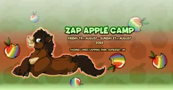 Size: 2500x1307 | Tagged: safe, artist:zapappcamp, derpibooru import, oc, oc:sam, apple, food, image, jpeg, solo, zap apple, zap apple camp
