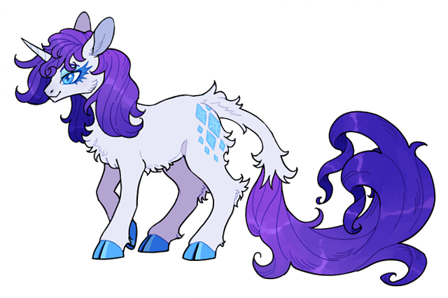 Size: 640x426 | Tagged: safe, artist:xenon, edit, part of a set, rarity, pony, unicorn, alternate design, chest fluff, cloven hooves, colored ears, colored hooves, female, gradient mane, horn, image, leonine tail, long tail, makeup, mare, png, redesign, simple background, smiling, solo, transparent background, twitterina design