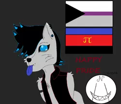 Size: 1290x1102 | Tagged: safe, artist:nzovejune, derpibooru import, oc, unofficial characters only, lycanroc, demisexual pride flag, digital art, gray background, image, lgbt, ms paint, png, pokémon, polyamory, pride, pride flag, pride month, simple background, solo, tongue out