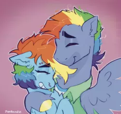 Size: 2224x2103 | Tagged: safe, artist:yumkandie, derpibooru import, bow hothoof, rainbow dash, pegasus, bushy brows, father and child, father and daughter, female, image, male, piercing, png, thick eyebrows, wholesome