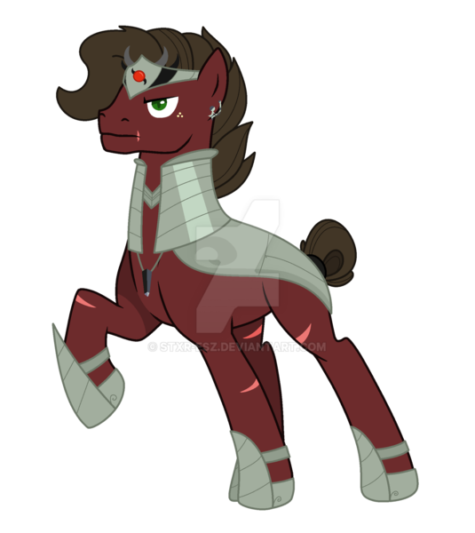 Size: 1920x2154 | Tagged: safe, artist:stxr-esz, derpibooru import, oc, earth pony, pony, armor, base used, deviantart watermark, earth pony oc, image, magical gay spawn, male, obtrusive watermark, offspring, parent:big macintosh, parent:king sombra, parents:sombratosh, png, scar, simple background, solo, stallion, transparent background, watermark