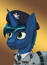 Size: 1280x1755 | Tagged: safe, artist:monx94, derpibooru import, oc, oc:arstotzka reptov, pony, unicorn, equestria at war mod, bust, clothes, crystal empire, image, jpeg, military, military uniform, portrait, solo, uniform