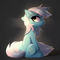 Size: 2672x2676 | Tagged: safe, artist:magnaluna, derpibooru import, lyra heartstrings, pony, unicorn, ear fluff, female, high res, image, jpeg, mare, side view, sitting, solo, tail