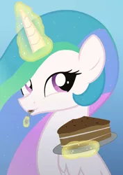 Size: 2100x2970 | Tagged: safe, artist:candy meow, derpibooru import, princess celestia, alicorn, pony, cake, cakelestia, female, food, happy, image, levitation, magic, mare, nom, piece of cake, plate, png, spoon, telekinesis