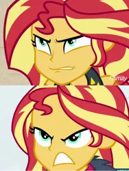 Size: 1717x2289 | Tagged: safe, derpibooru import, sunset shimmer, equestria girls, equestria girls series, forgotten friendship, holidays unwrapped, spoiler:eqg series (season 2), angry, close-up, image, jpeg, rageset shimmer, same energy, saving pinkie's pie, sunset shimmer is best facemaker, sunset shimmer is not amused, unamused