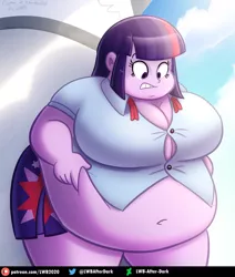 Size: 2200x2600 | Tagged: suggestive, artist:lwb-after-dark, derpibooru import, twilight sparkle, equestria girls, bbw, belly, belly button, belly grab, big belly, big breasts, breasts, busty twilight sparkle, commission, fat, fat boobs, female, gritted teeth, high res, image, obese, png, shocked, solo, ssbbw, teeth, twilard sparkle, weight gain