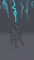 Size: 1600x2800 | Tagged: safe, artist:chapaevv, derpibooru import, oc, oc:neon blur, unicorn, cutie mark, female, image, lightning, magic, monochrome, neon, png, sketch, solo