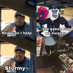 Size: 3464x3464 | Tagged: safe, derpibooru import, storm king, tempest shadow, human, yeti, my little pony: the movie, asked for no pickles, car, drive-through, high res, image, irl, irl human, jpeg, mcdonald's, meme, photo, window
