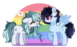 Size: 2190x1330 | Tagged: safe, artist:skyfallfrost, derpibooru import, oc, oc:ivory crescendo, oc:skyfall frost, unofficial characters only, earth pony, pegasus, pony, female, image, mare, png, rainbow background