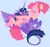 Size: 3316x3148 | Tagged: safe, artist:universal-heart, pinkie pie, twilight sparkle, alicorn, earth pony, pony, alternate design, blue background, blushing, bow, colored hooves, couple, curly hair, female, hair bow, heart eyes, holding a pony, image, leonine tail, lesbian, looking at each other, mare, missing cutie mark, png, ponytail, shipping, simple background, smiling at each other, twinkie, underhoof, unshorn fetlocks, wingding eyes