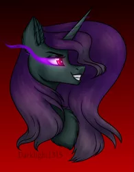 Size: 1635x2095 | Tagged: safe, artist:darklight1315, derpibooru import, oc, oc:starless tundra, crystal pony, pony, unicorn, chest fluff, dark magic, ear fluff, eyeshadow, image, implants, magic, makeup, png, red eyes, solo, sombra eyes