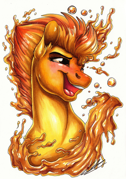 Size: 1720x2440 | Tagged: safe, artist:lupiarts, derpibooru import, spitfire, pegasus, pony, alcohol, blushing, bubble, cider, drawing, drunk, fanart, illustration, image, jpeg, marker drawing, smiling, smirk, tipsy, traditional art, whiskey