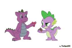 Size: 1440x960 | Tagged: safe, artist:tarkan809, derpibooru import, spike, spike (g1), dragon, derpibooru exclusive, duo, fidget spinner, image, png, redraw, rubik's cube, show accurate, simple background, transparent background, vector, watermark