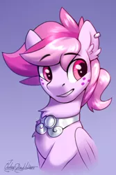 Size: 2000x3000 | Tagged: safe, artist:jedayskayvoker, derpibooru import, oc, oc:higher love, pony, bust, chest fluff, commission, cute, ear fluff, ear piercing, freckles, gradient background, icon, image, jewelry, male, piercing, png, portrait, sketch, solo, stallion