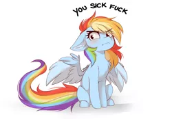 Size: 1840x1280 | Tagged: safe, artist:teranen, derpibooru import, rainbow dash, pegasus, pony, angry, blushing, chest fluff, disgusted, ear fluff, expressions, eye clipping through hair, female, floppy ears, glare, image, mare, png, reaction image, simple background, sitting, sketch, solo, spread wings, swearing, three quarter view, two toned wings, vulgar, white background, wing fluff, wings