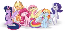 Size: 2892x1377 | Tagged: safe, artist:teranen, derpibooru import, applejack, fluttershy, pinkie pie, rainbow dash, rarity, twilight sparkle, twilight sparkle (alicorn), alicorn, earth pony, pegasus, pony, unicorn, annoyed, bags under eyes, chest fluff, disgusted, expressions, female, floppy ears, group photo, grumpy, image, judgement, mane six, mare, not amused face, oh hell no, open mouth, pinkie is not amused, png, reaction image, shocked, simple background, sketch, unamused, white background