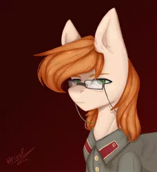 Size: 1974x2160 | Tagged: safe, artist:tttips!, derpibooru import, oc, oc:vasily pantsushenko, unofficial characters only, pony, equestria at war mod, clothes, communism, glasses, gorget patches, green eyes, hammer and horseshoe, image, jpeg, male, red hair, simple background, solo, stallion, stalliongrad, uniform