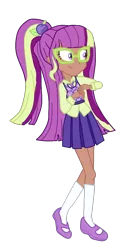 Size: 506x1095 | Tagged: safe, artist:vernorexia, derpibooru import, part of a set, sci-twi, twilight sparkle, equestria girls, crossover, female, g4, glasses, green hair, image, nerd, nervous, part of a series, plum pudding, png, purple hair, simple background, solo, strawberry shortcake, transparent background