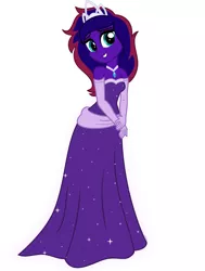 Size: 1600x2117 | Tagged: safe, artist:swiftgaiathebrony, derpibooru import, oc, unofficial characters only, human, accessories, clothes, dress, female, gloves, humanized, image, jewelry, jpeg, princess, purple dress, simple background, tiara, white background