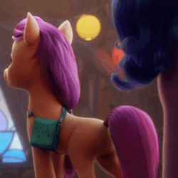 Size: 480x480 | Tagged: safe, derpibooru import, screencap, sunny starscout, earth pony, pony, unicorn, my little pony: a new generation, animated, butt, cropped, crystal tea room, female, floppy ears, g5, gif, image, mare, solo focus, sunny starbutt
