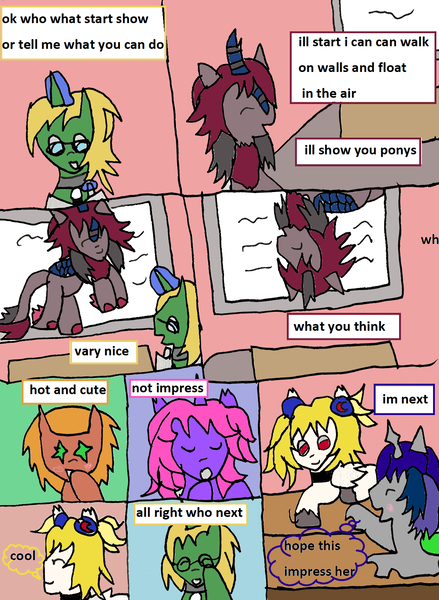 Size: 1177x1609 | Tagged: safe, artist:ask-luciavampire, derpibooru import, oc, changeling, kirin, pony, succubus, undead, unicorn, vampire, vampony, ask-canterlot-academy, comic, image, kirin oc, png, tumblr