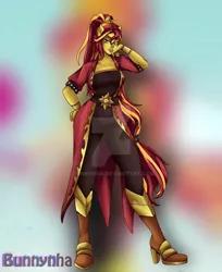 Size: 808x989 | Tagged: safe, artist:bunnynha, derpibooru import, sunset shimmer, equestria girls, boots, clothes, crystal guardian, high heel boots, image, jpeg, shoes, simple background, solo, transparent background