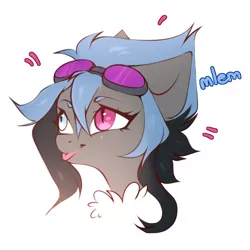 Size: 1000x1000 | Tagged: oc name needed, safe, artist:marlowws, derpibooru import, oc, unofficial characters only, pony, bust, colored eyebrows, goggles, goggles on head, heterochromia, image, mlem, png, portrait, silly, slit pupils, solo, tongue out