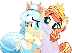 Size: 1965x1441 | Tagged: safe, artist:rickysocks, derpibooru import, oc, unofficial characters only, pegasus, pony, base used, clothes, crown, duo, female, hug, image, jewelry, mare, png, regalia, see-through, simple background, transparent background