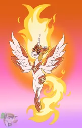 Size: 1174x1807 | Tagged: safe, artist:gray star, derpibooru import, daybreaker, alicorn, pony, a royal problem, armor, dream realm, evil, fangs, female, hoof on chest, image, jewelry, mane of fire, mare, png, regalia, solo