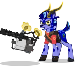 Size: 1280x1129 | Tagged: safe, artist:mlp-trailgrazer, derpibooru import, oc, oc:trail grazer, gazelle, heavy weapons guy, image, magic, png, simple background, solo, team fortress 2, transparent background