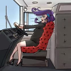 Size: 1500x1500 | Tagged: safe, artist:ilacavgbmjc, derpibooru import, rarity, human, equestria girls, britain, british, bus, clothes, crossover, driving, great britain, high heels, humanized, image, jpeg, london, pedal, road rage, seat, shoes, solo, speedometer, spice girls, spice world, steering wheel, stiletto heels, united kingdom