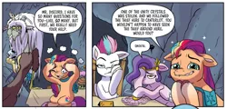 Size: 1016x488 | Tagged: safe, derpibooru import, idw, discord, pipp petals, sunny starscout, zipp storm, draconequus, earth pony, pegasus, pony, my little pony: a new generation, spoiler:comic, spoiler:g5comic, spoiler:g5comic02, comic, cup, eating, faic, female, g5, image, male, mare, old man discord, png, teacup