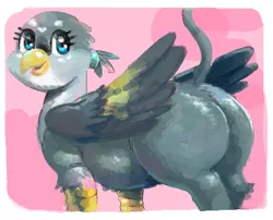 Size: 462x374 | Tagged: suggestive, artist:breakersunny, derpibooru import, gabby, gryphon, butt, female, folded wings, heart, image, looking back, plump, png, raised tail, rear view, smiling, solo, tail, wings