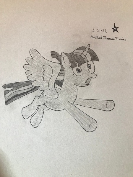 Size: 3024x4032 | Tagged: safe, artist:mlpfantealmintmoonrise, derpibooru import, twilight sparkle, twilight sparkle (alicorn), alicorn, pony, female, g4, image, jpeg, mare, pen drawing, pencil drawing, photo, signature, solo, traditional art, twilynanas, wings