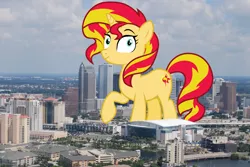 Size: 2336x1564 | Tagged: safe, artist:tardifice, artist:thegiantponyfan, derpibooru import, sunset shimmer, pony, unicorn, female, florida, giant pony, giant unicorn, giant/macro sunset shimmer, giantess, highrise ponies, image, irl, macro, mare, mega giant, photo, png, ponies in real life, tampa