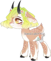 Size: 338x409 | Tagged: safe, artist:kawaiighetto, derpibooru import, oc, unofficial characters only, deer, deer pony, original species, pony, eyelashes, female, floppy ears, horns, image, mare, png, simple background, smiling, solo, transparent background