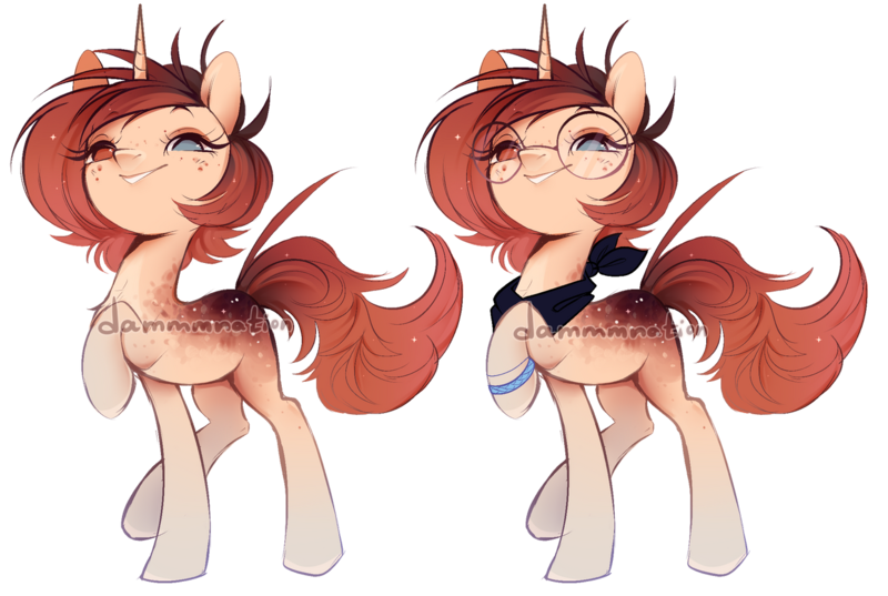 Size: 1280x859 | Tagged: safe, artist:dammmnation, derpibooru import, oc, unofficial characters only, pony, unicorn, duo, heterochromia, horn, image, png, raised hoof, simple background, smiling, transparent background, unicorn oc